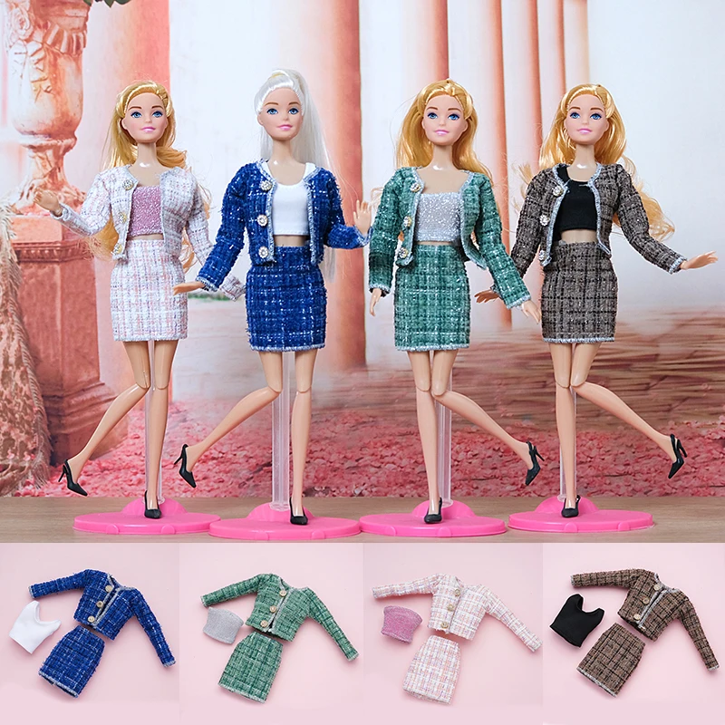 Toys Short Dress Set For Barbie Doll Clothes Tweed Suit Clothes and Skirt For FR doll