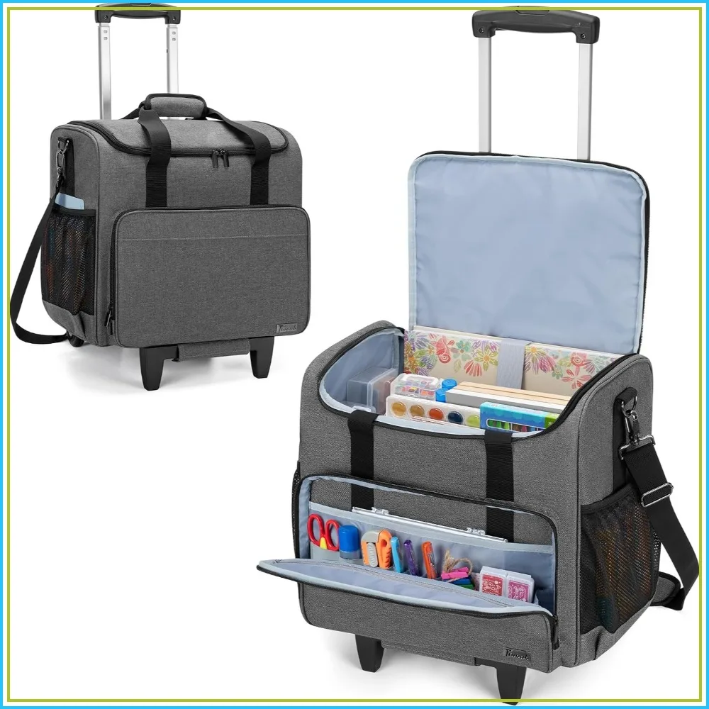 

Rolling Craft Organizer Tote with Wheels, 12x12 Scrapbook Album & Laptop Bag for Women
