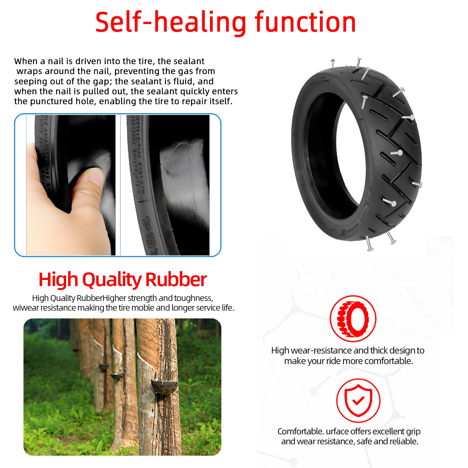 10 Inch 250x64 Vacuum Self-repairing Tyre For Xiaomi Electric Scooter 4 Ultra Tubeless Rubber Tyre Built-in Self-repair Goo Glue