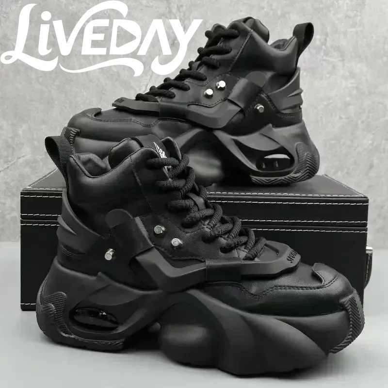 

LiveDay Men's Shoes Luxury Casual Sneakers for Men Comfortable Platform Boots Height Increasing Breathable High Top Sneakers