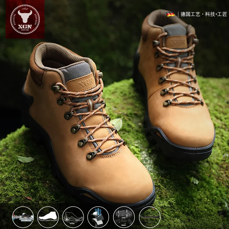 

XGN Cowhide Hiking shoes Men Event waterproof hunting Boots Tactical Desert Combat travel Boots women Ankle trekking Sneakers