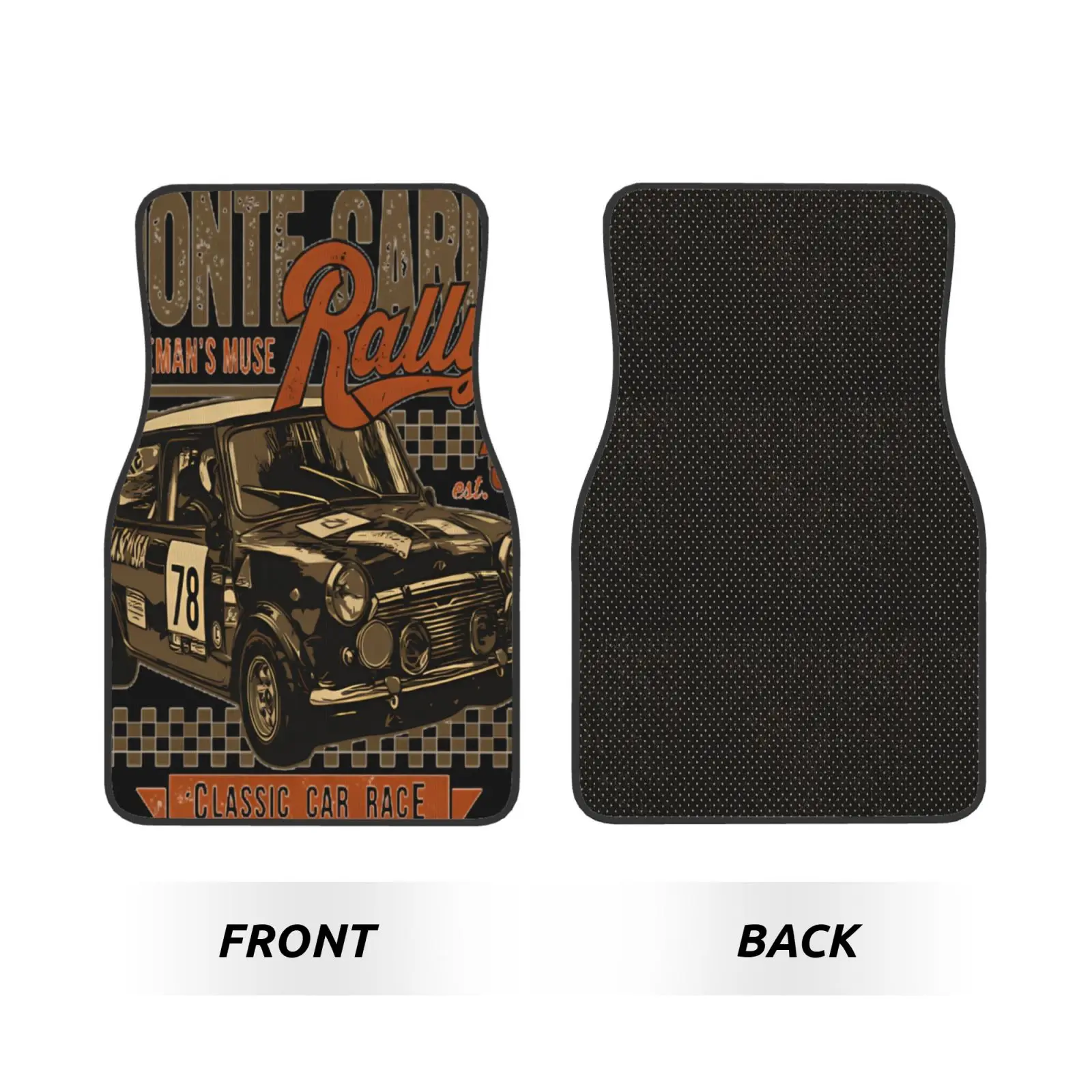 Monte Carlo Rally Funny Car Print Car Floor Mats Waterproof Car Carpet Mat Set of 4pcs with Anti-Slip Backing Fit for SUV Trucks