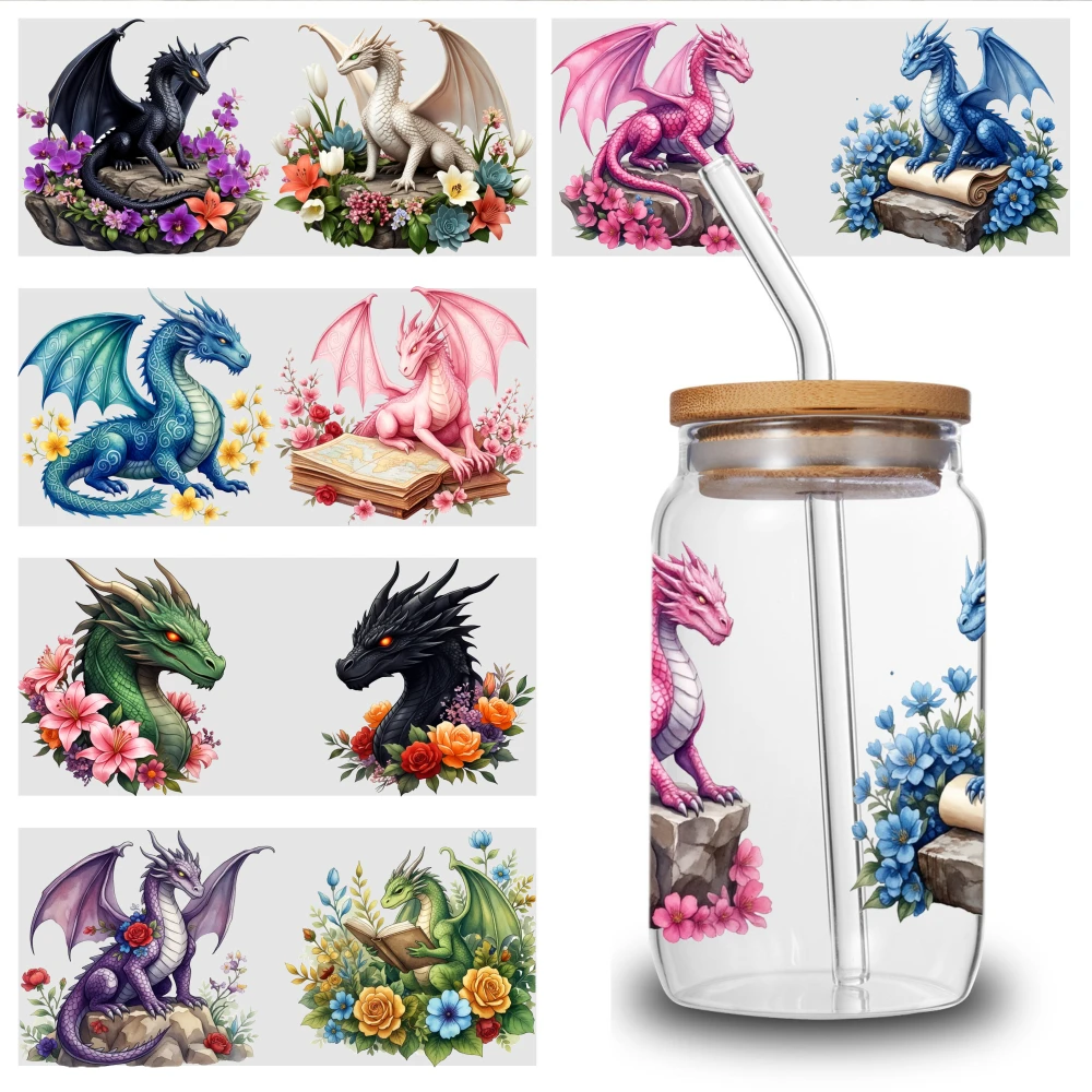 5 Sheets Dragon Floral UV DTF Stickers Waterproof Rub on Transfers UV DTF Stickers UV DTF Transfer Stickers for Glass Cups