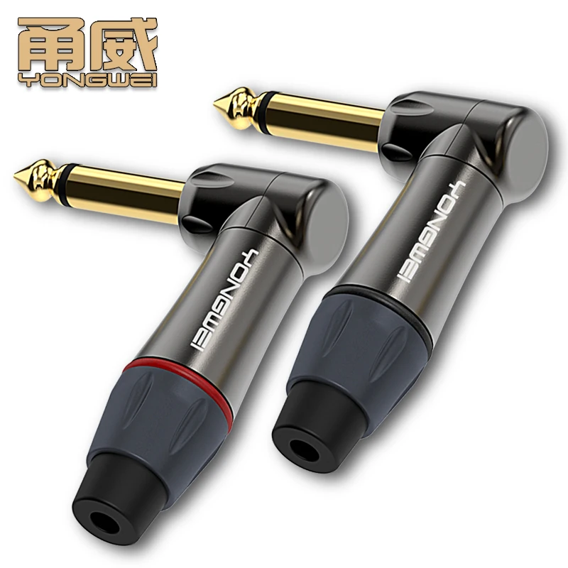 YONGWEI 6.35mm gold-plated, curved 90-degree welded plug for guitar, electronic piano, power amplifier and audio connection