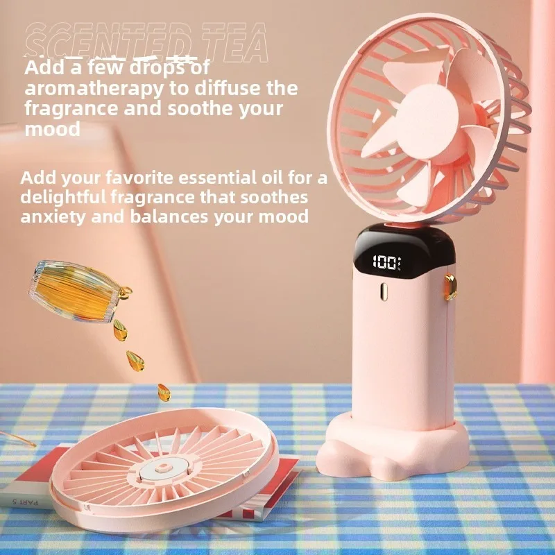 1Pc Foldable Handheld Fan USB Rechargeable Mini Portable Neck Hanging Digital Display Desk Cooling Fan