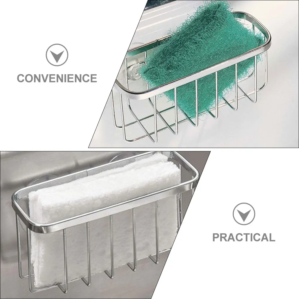 

Sponge Holder for Kitchen Sink Suction Cup Drain Rack Dish Rag Washcloth Organizer Stainless Steel Storage Solution