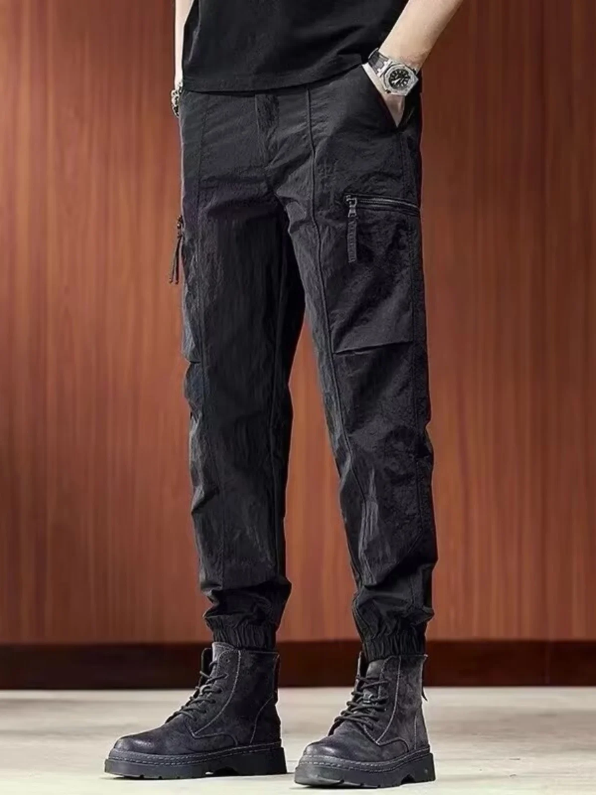 

Американские рабочие брюки в стиле ретро, мужские летние тонкие дышащие брюки с манжетами, повседневные уличные брюки для десантника, свободные брюки на молнии...