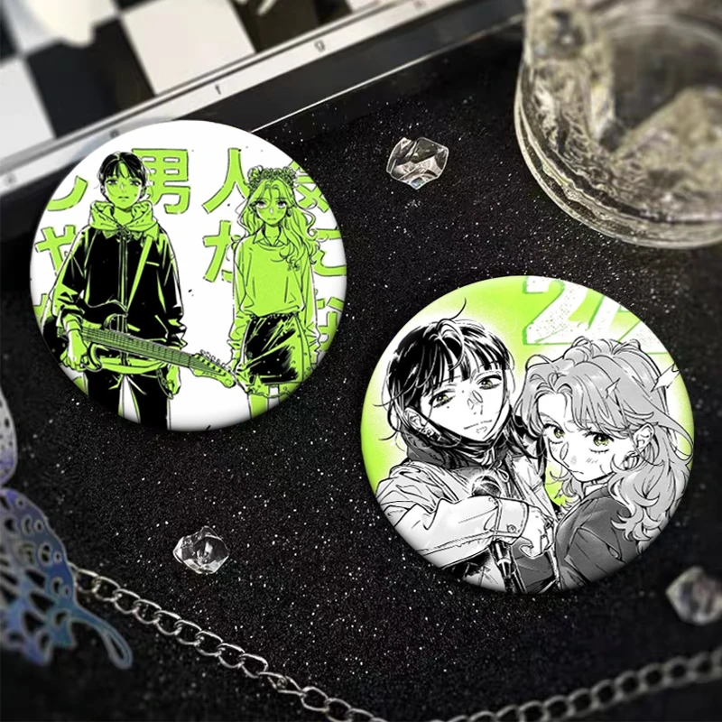 Round Exquisite Cartoon Badge Anime The Guy She Was Interested in Wasn't A Guy At All Soft Button Pins Mitsuki and Aya Brooches