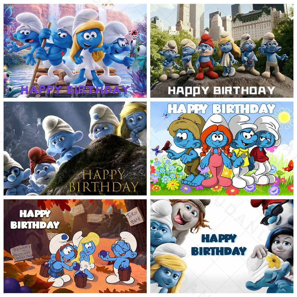 American Children's Animated Smurf Gargamel Baby Birthday Shower Gift Party Colorful Party Decoration Backdrop Surprise Gift