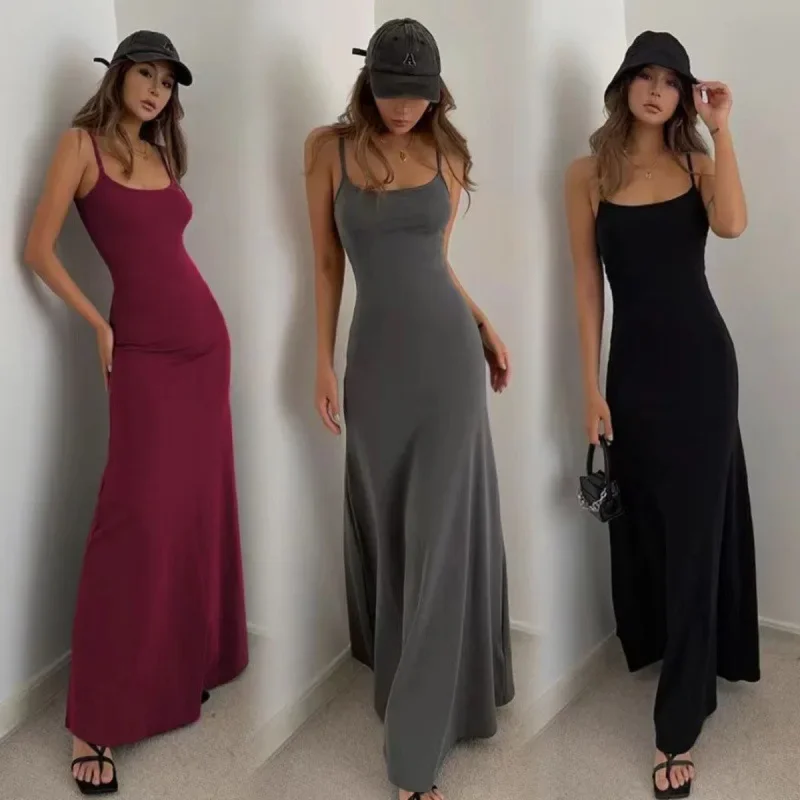 

Woman Spring Summer Style Bodycon Dress Female Sexy Sleeveless Spaghetti Strap Split Sheath Dress 2024 New Long Slim Dress