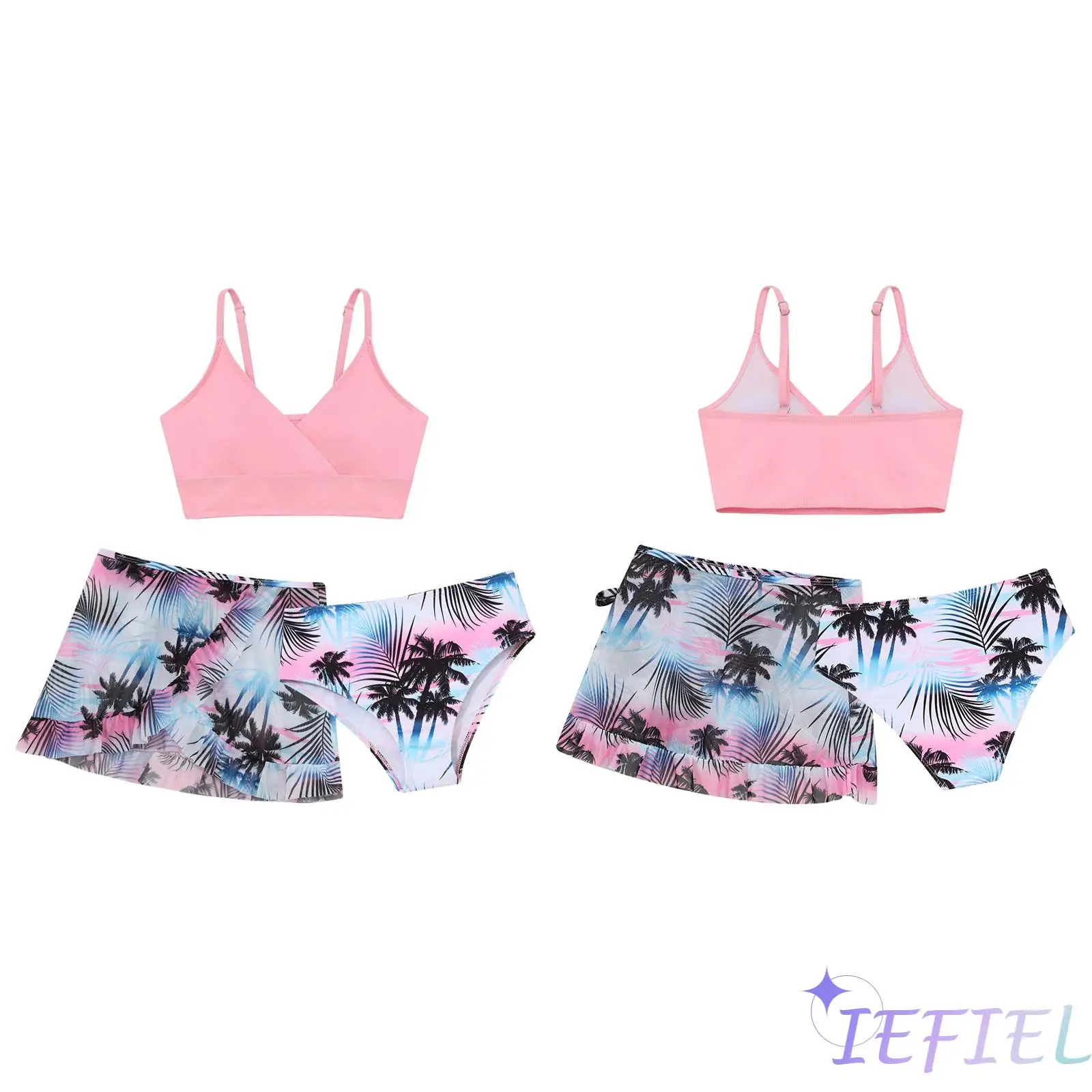 

Girls Bathing Suits 3 Piece Padded Swimsuit with Cover Up Skirt Floral Print Beach Surf Swimwear