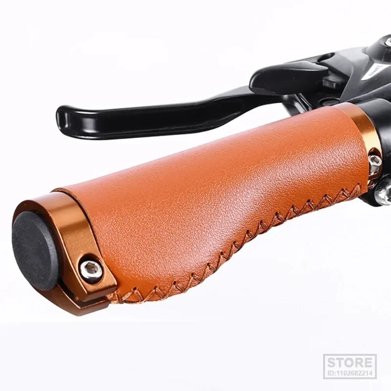 Bicycle Anti-Skid Handlebar Grips Long/Short Hand-sewn Leather Handlebar Cover MTB Bike Handle Bar Grips Protector Cycling Parts