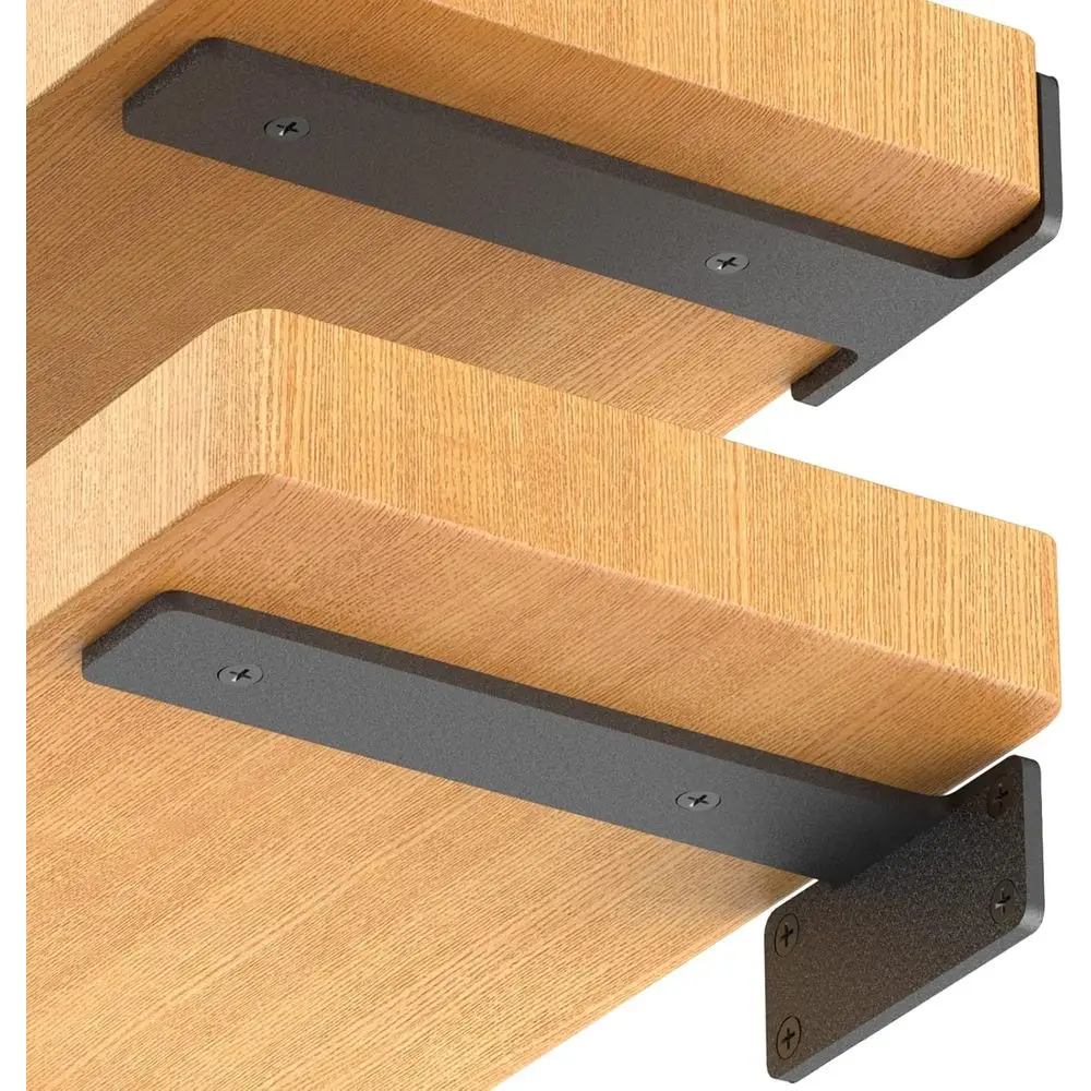 6-Pack Heavy-Duty 6 Black Metal Floating Shelf Brackets for 1/5 Thick Shelves - Industrial Strength DIY Support