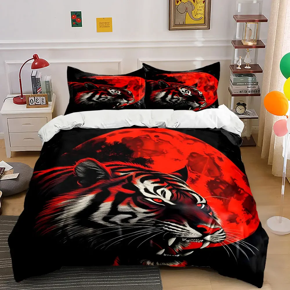 

Fierce Tiger Red Moon Decor Soft Comfortable Duvet Cover Bedding Set Included 1*Duvet Cover & 2*Pillowcases, gift