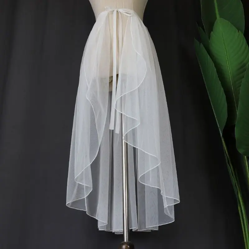 Lolita Shiny Star Court Style Lace Overlay Half Skirt  Transparent Mesh Cover up Belted mid Waist H Shape Skirt