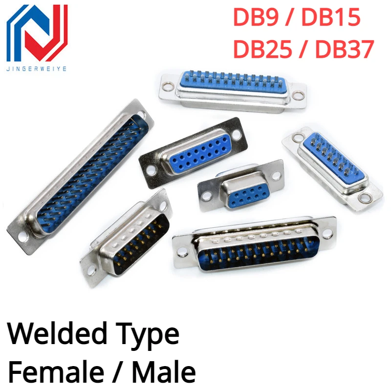 5Pcs DB9 DB15 DB25 DB37 Hole/Pin Female/Male Blue Welded Type Connector RS232 Serial Port Socket DB D-SUB Adapter 9/15/25/37P