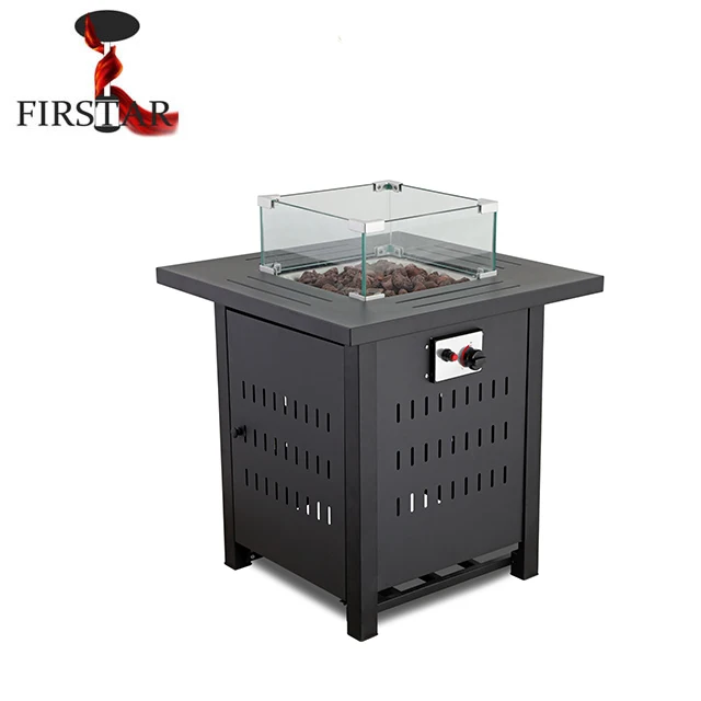 

28" Basic Propane Gas Outdoor Fire Pit Steel Square Table 50,000 BTU Freestanding Fire Glass for Winter Patios Parties