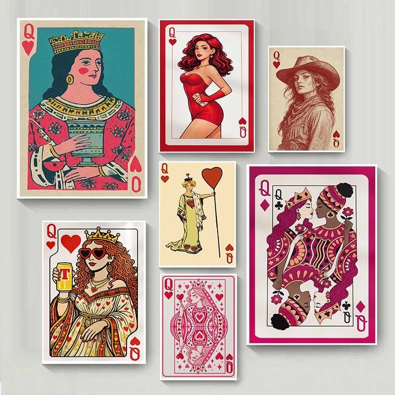 Feminine Retro Hearts Playing Card Poster Pink Romantic Lesbian Love Couple Prints Canvas Painting Wall Pictures Home Room Decor