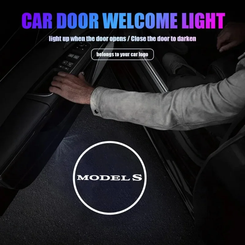 2PCS Car Styling LED Door Welcome Courtesy Lights for Tesla Model S Emblem 2014-2019 Laser Pattern Projector Lamps Accessories