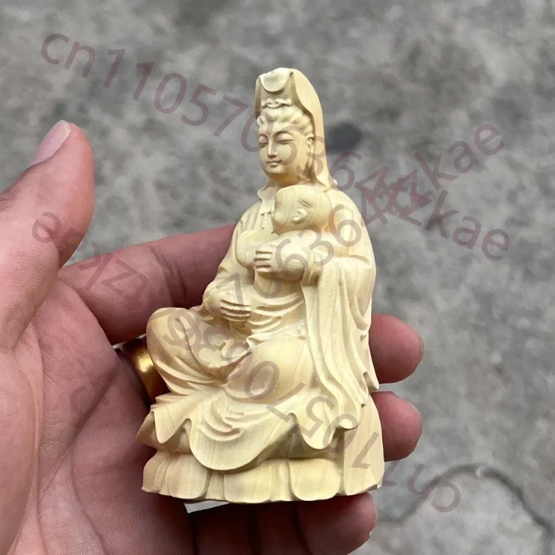 Hand-Carved Boxwood Guanyin Statue - 3.9