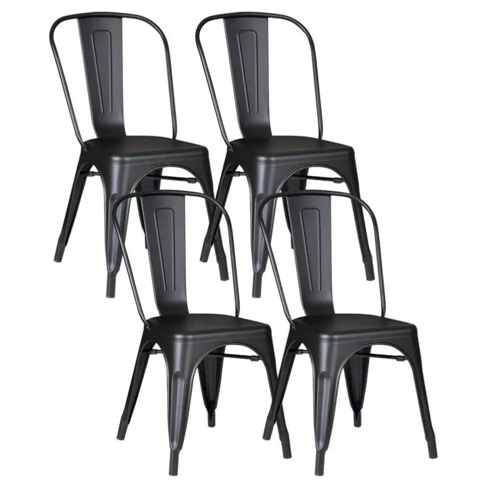 Dining Chairs Set Of 4, Stackable, Midnight Matte Black, 330 Lb Capacity, For Kitchens, Dining Rooms, Restaurants, Cafes, Bistr