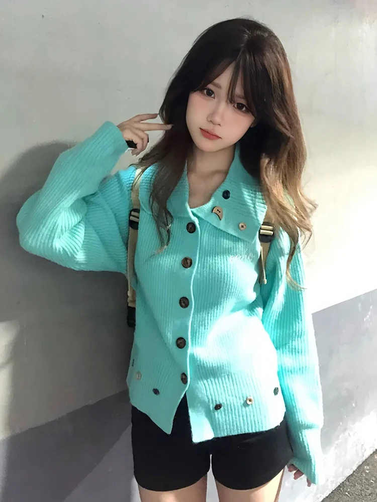 

Chic Button Knit Cardigan Women Long Sleeve Sweet Casual Preppy Korean Sweater Female Harajuku Loose Lazy Wind Student Outwear