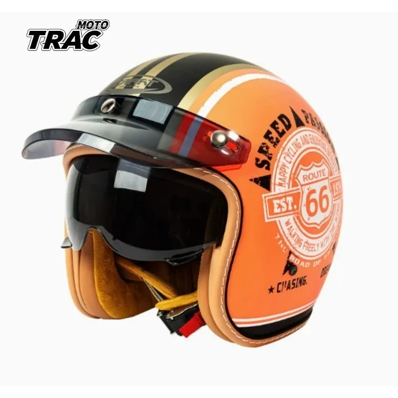 Retro Semi-open Motorcycle Helmet Cross-country Motorcycle Accessories Motorcycle Helmet 3/4 Retro Helmet in Winter 레트로 4/3 헬멧