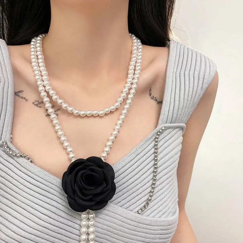 

Retro Camellia Flower Pearl Waist Belts Elegant Accessories Elastic Belt Dress Decorative Pearl Waist Chain Women