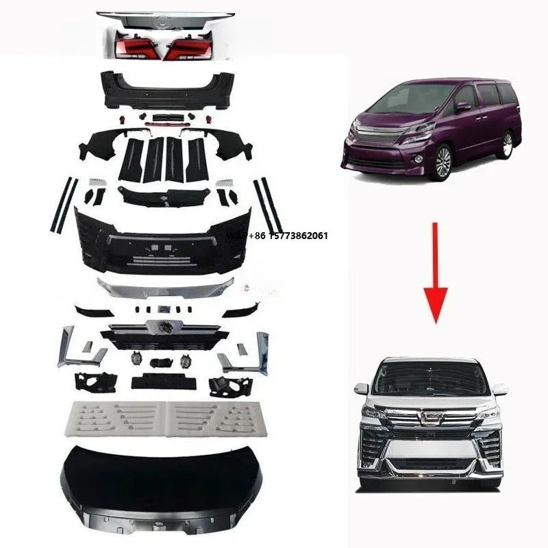 New for Vellfire 2008-2017 PP Facelift Bumper Kits with Tail Lights Body Kit Upgrade to 2018-2020 20series to 35