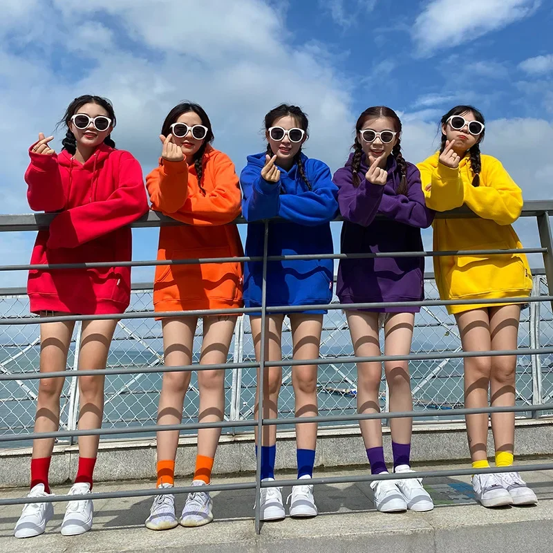 Colorful Candy Sister Couple Loose Fit Hooded Sweatshirt For Women Multi-person Travel Photography Jacket Casual Group Uniform