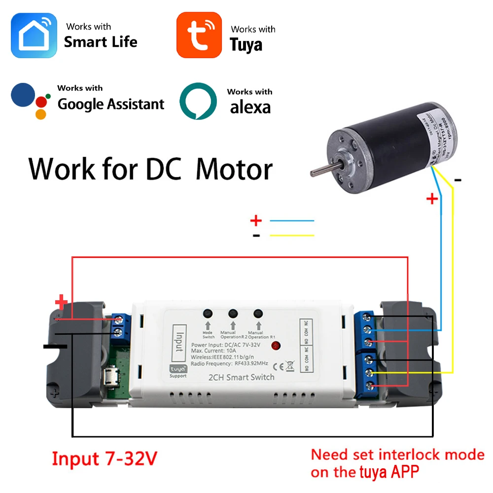 Tuya Smart Wifi Electric Linear Actuator Motor Controller,2CH DC AC 12V 24V 32V 220V Switch,RF433 Remote,2CH Pulse Relay Module