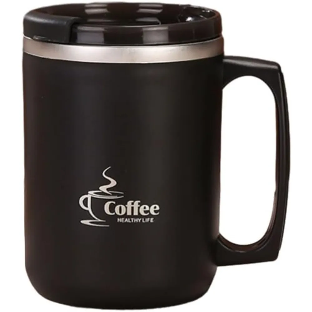 480ml einfache Tasse mit Deckel und Griff 16,9 Unzen Edelstahl Kaffeetasse Büro Tee tasse nach Hause Trinkbecher isoliert Becher