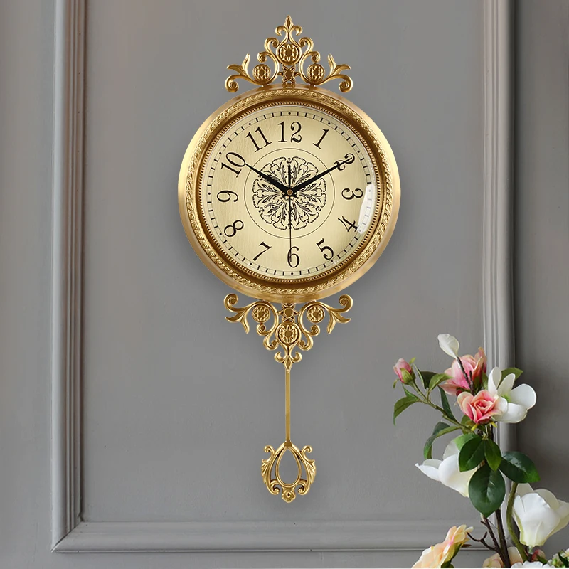 Brass Wall Clock Modern Wall Watch Luxury Aesthetic Large Art Pendulum Clocks Minimalist Silent Elegant Living Room Watches