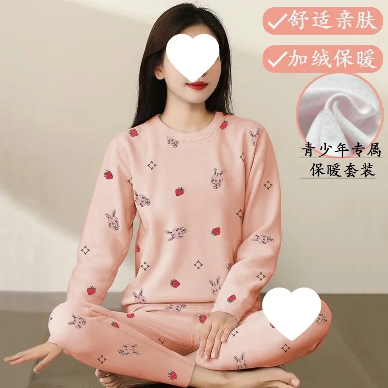 

Осенне-зимняя теплая вельветовая рубашка, комплект теплого нижнего белья для девочек, повседневная осенняя одежда с мультяшным принтом, осенние брюки.