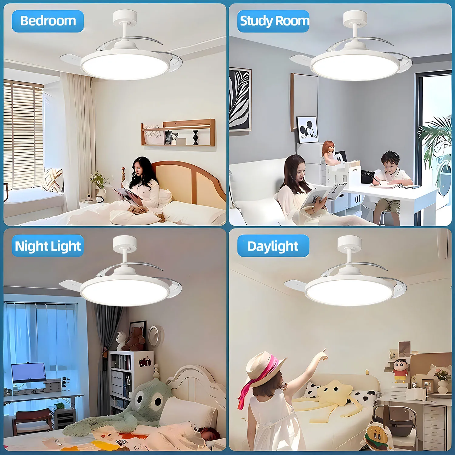 Smart Ceiling Fans With Lights Remote Control Bedroom Decor Ventilator Lamp Air Invisible Blades Retractable Silent Ceiling lamp image 5