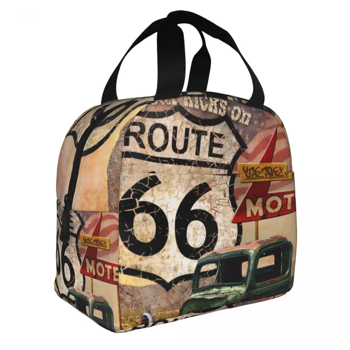 Ride The Route 66 Insulated Lunch Bag for Women Resuable Biker Motorcycle Cruise America Highway Cooler Thermal Bento Box