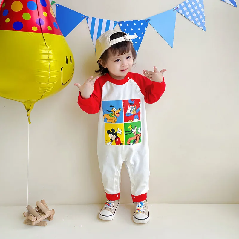 ミッキー新しい赤ちゃん男の子服暖かい新生児服幼児ロンパースユニセックス新生児長袖ワンピース服四季用
