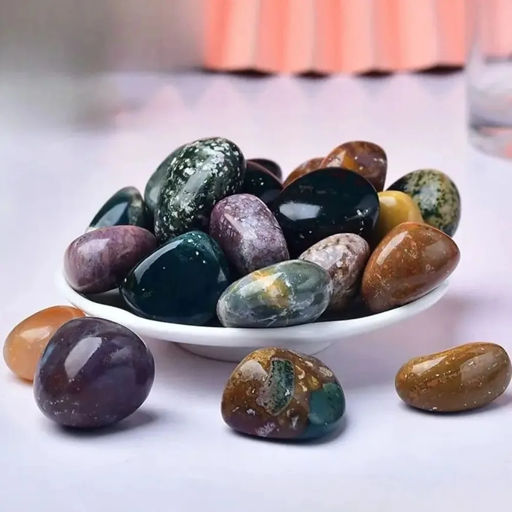 Natural Polished Ocean Jasper Tumbled Stone Crystal, Healing Reiki Specimen for Aquarium, Home Decor, Handmade DIY Gift