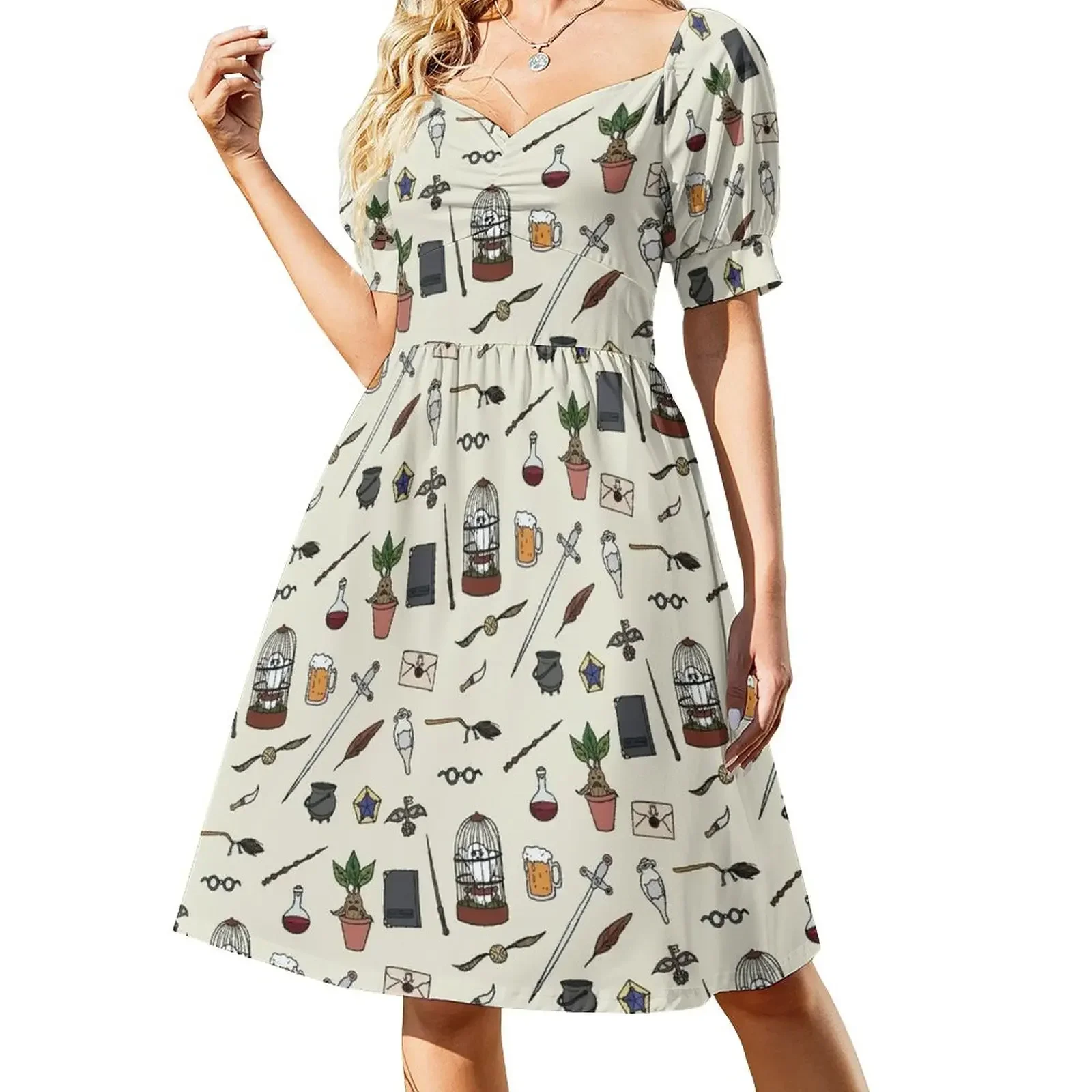 

Owl and wand Short-Sleeved Dress cute dress dress for women summer long women