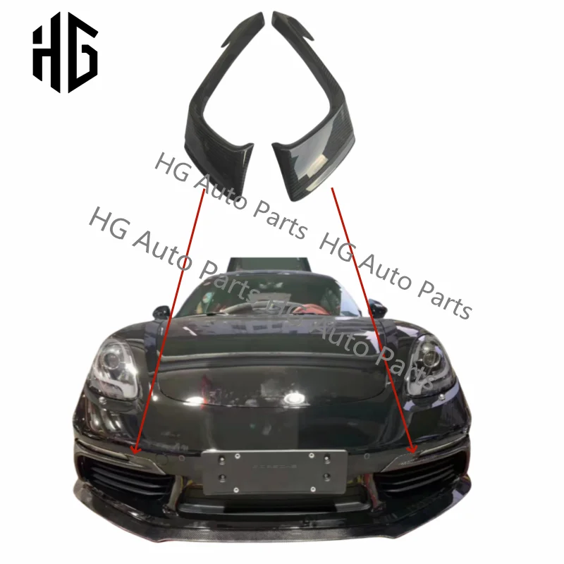 Real Carbon Fiber Front Bumper Splitter Canards For Porsche Boxster Cayman 718 Car Fog Light Vents Canards Extension Accessories