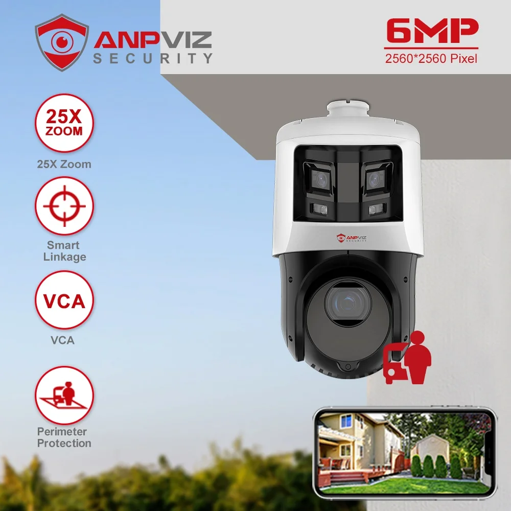 Anpviz Hik OEM DS-2SE4C425MWG-E/26(F0) 4inch 6MP Bullet 180° Panoramic + 4MP 25X PTZ Dome Camera for Human and Vehicle Detection