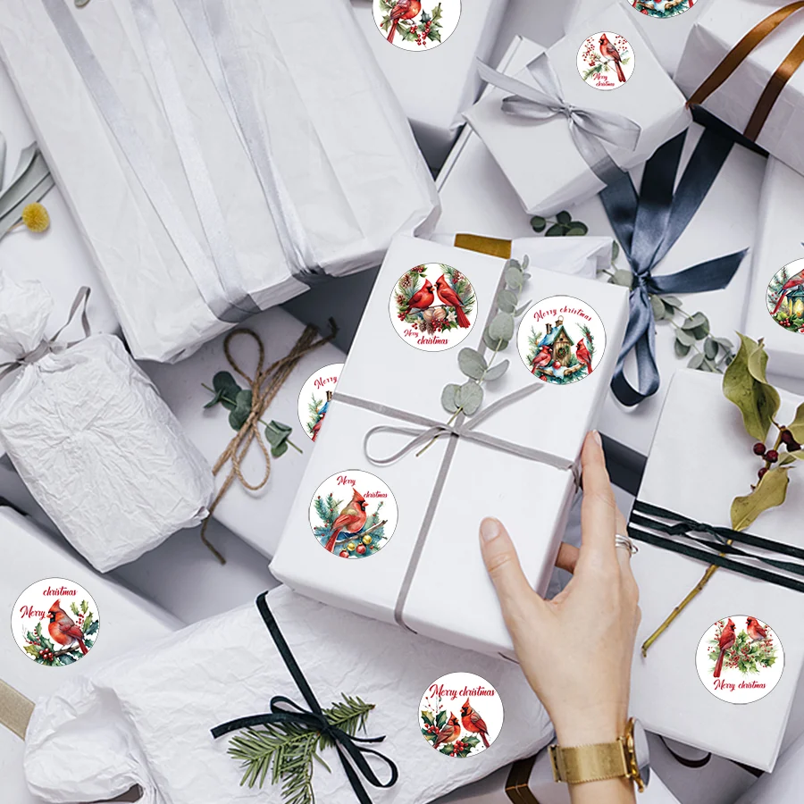 150 Pcs Merry Christmas Stickers 15 Designs Cardinal Red Bird Decals Assorted Xmas Adhesive Decorative Stickers.