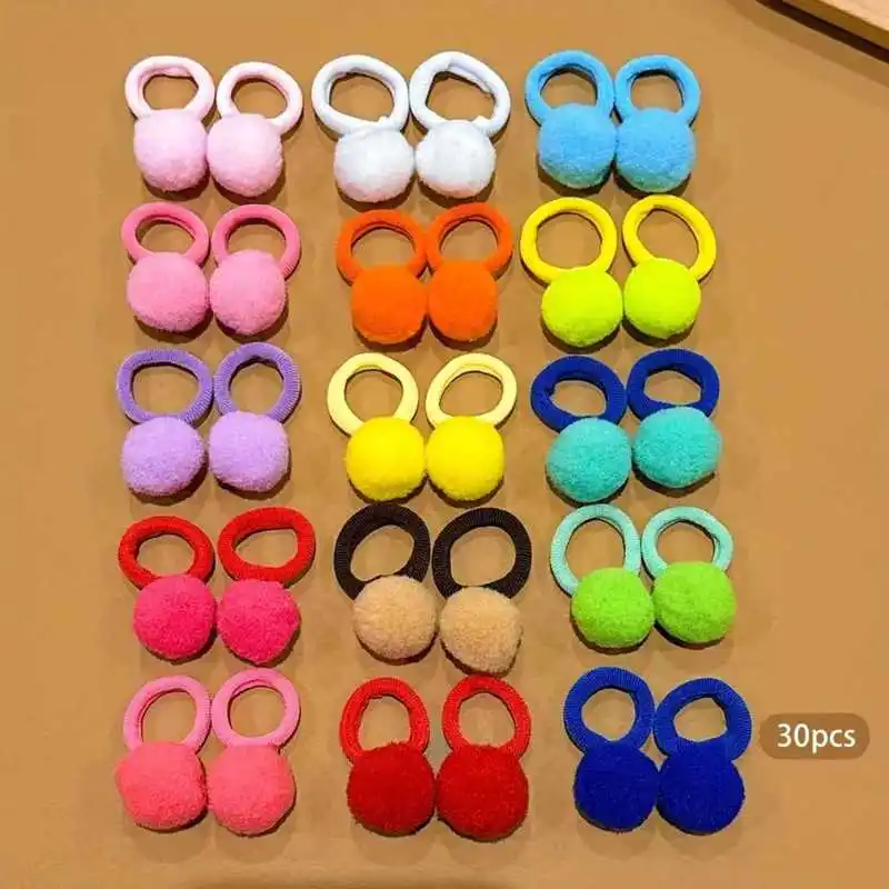 10Pcs Colorful Pom Pom Hair Ties High Elastic Girls Hair Bands Gentle On Hair Rubber Bands Cute Kids Ponytail Holder Children Ha