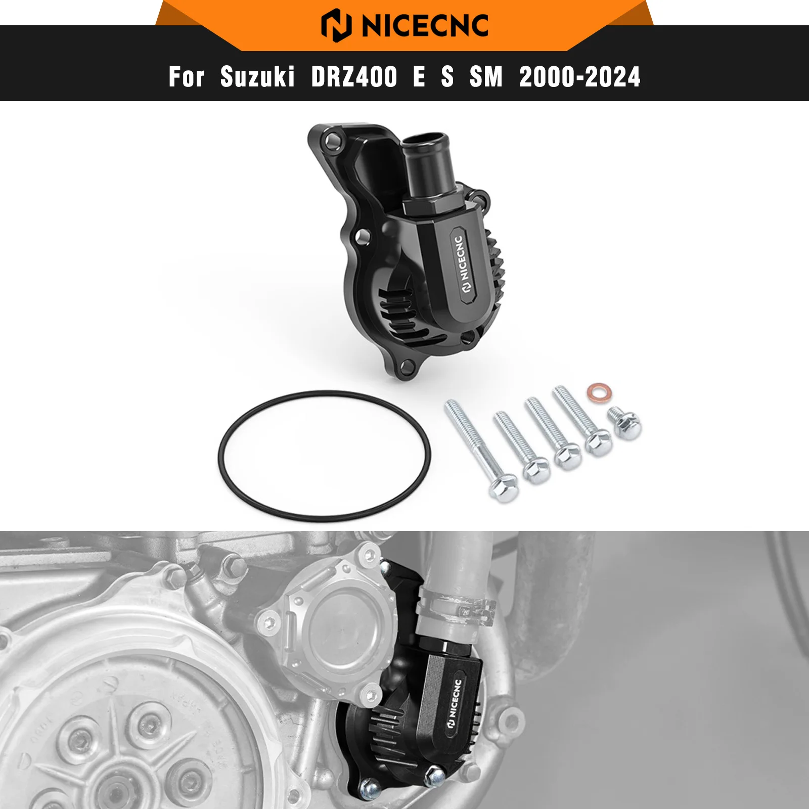 

NICECNC For Suzuki DRZ400 DRZ400E DRZ400S DRZ400SM DR-Z 400 E S SM 2000-2024 Aluminum Water Pump Cover 17410-29F21 2023 2022