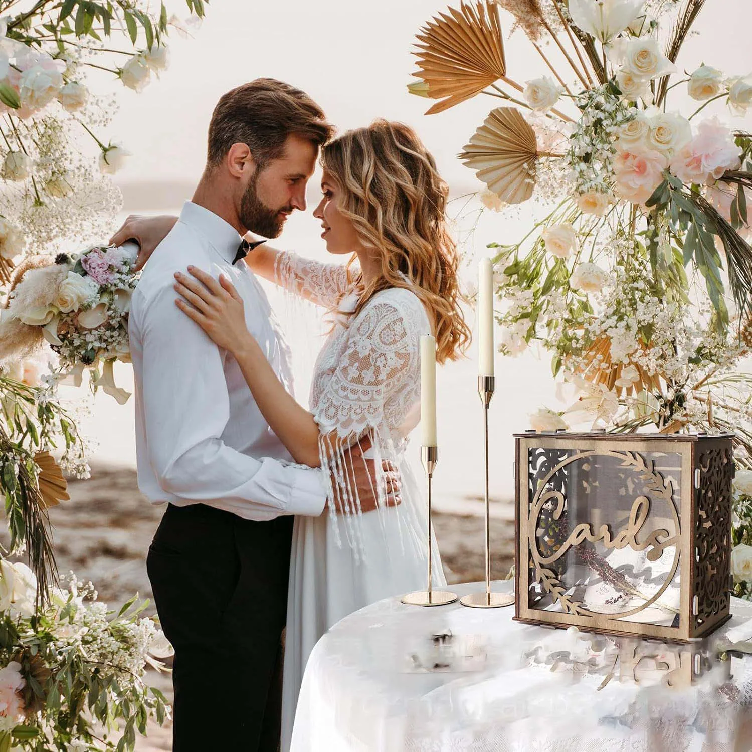 Wooden Wedding Card Box Gift for Reception, DIY Wedding Envelope Money Card Box for Wedding Decorations