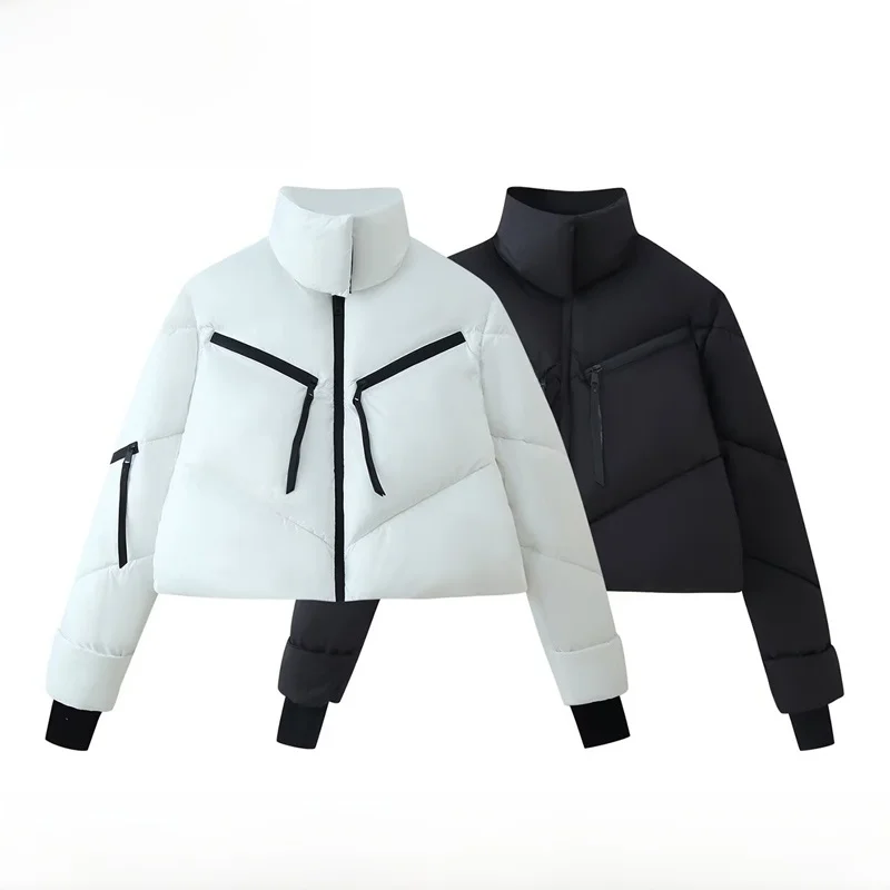 

Новая женская модная хлопковая куртка EVEA с воротником на молнии, укороченная, прямого кроя, однотонная, зимняя, в уличном стиле