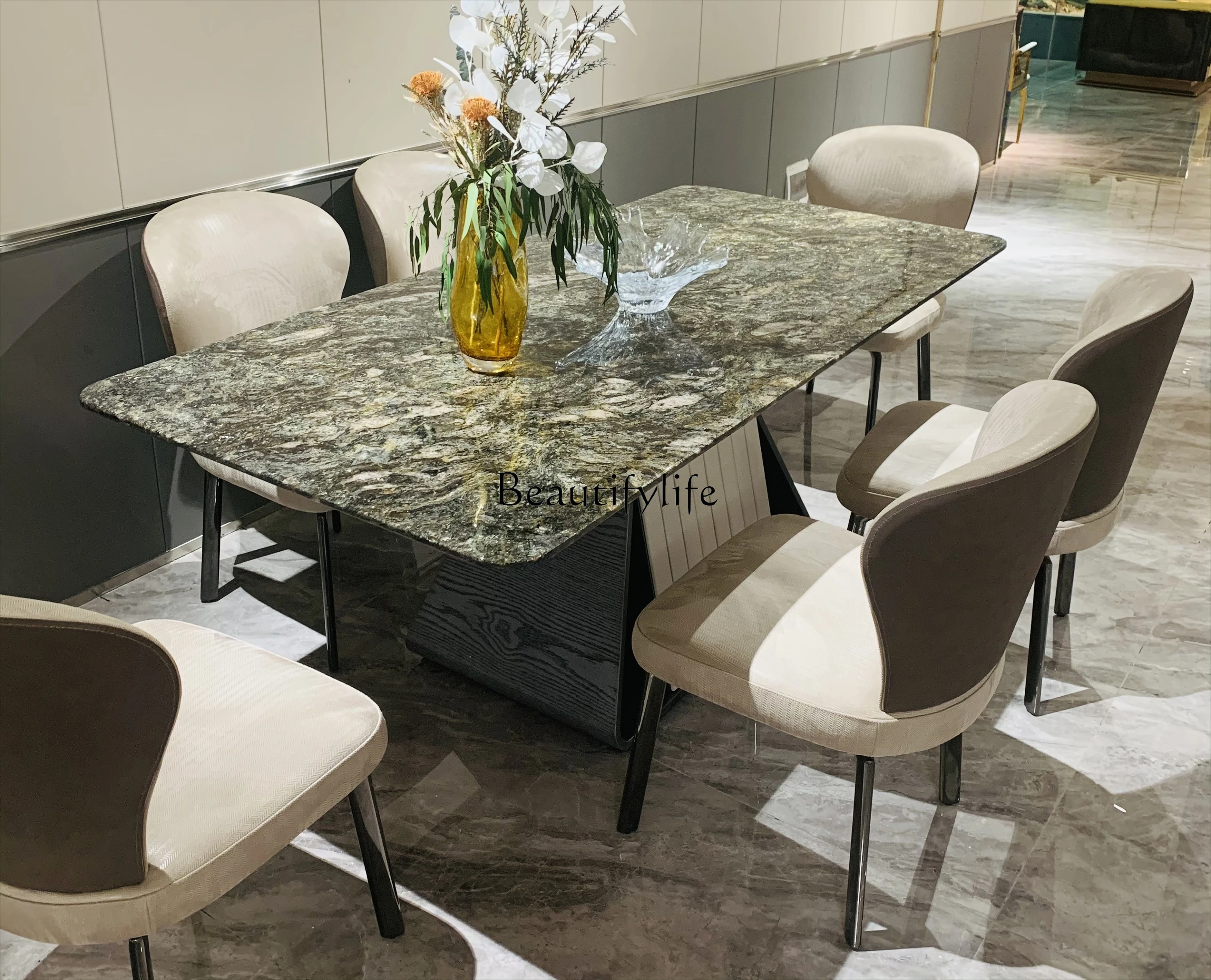 Italian Platinum Luxury Stone Long Dining Table Natural Marble Dining Table