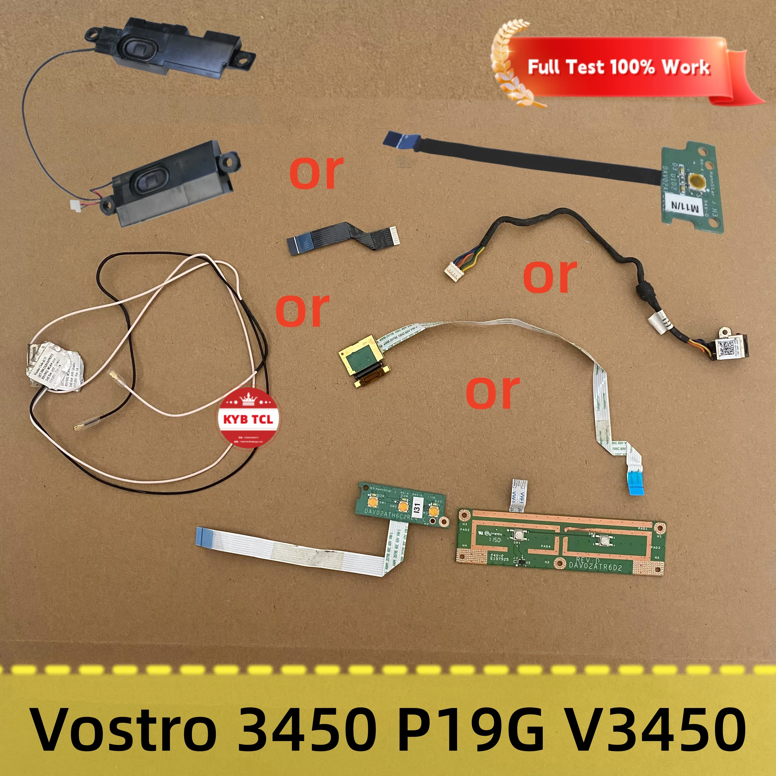 0H9CTP 0X8RJW 02JY55 DAV02ATR6D2 DAV02APB6C2 0CY1T0 CN-0CY1T0 02CVDX Para Dell Vostro 3450 P19G: Placa de Botões de Energia, Touchpad, Mouse, Antenas WiFi Multimídia e Leitor de Impressão Digital (DC IN Power Jack)