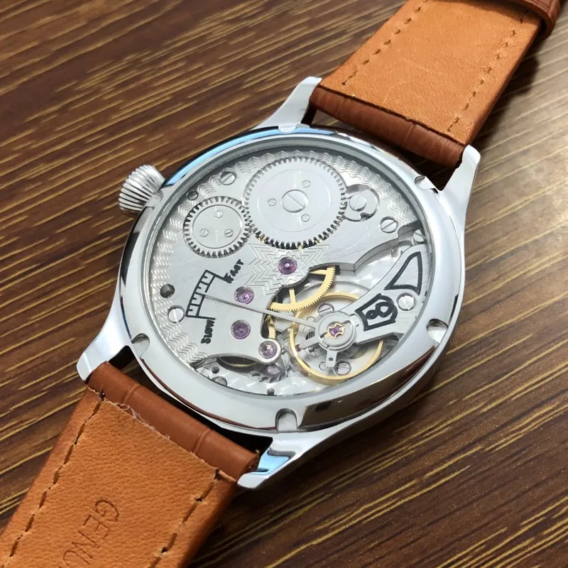 44mm GEERVO No Logo Sapphire Crystal Or Mineral Glass White Dial Asian ETA 6498 Movement Stainless Steel Case Mechanical Watches