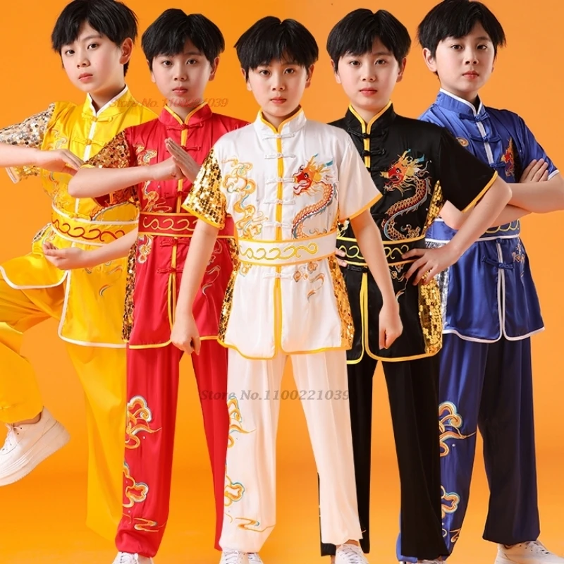 2024 chinese children kung fu wushu set national dragon embroidery sequin wushu training uniform kung fu shaolin sports exercise